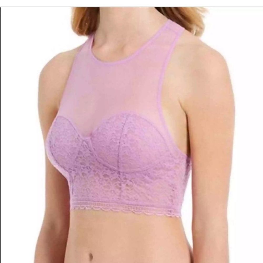 Free People Racer Back Bralette Purple Lilac Lace Scalloped NWT Large